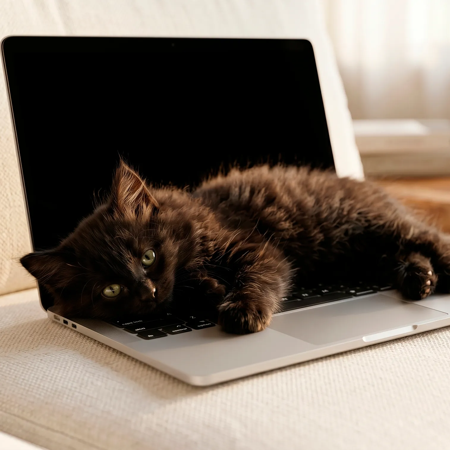 Gato deitado no teclado de um notebook